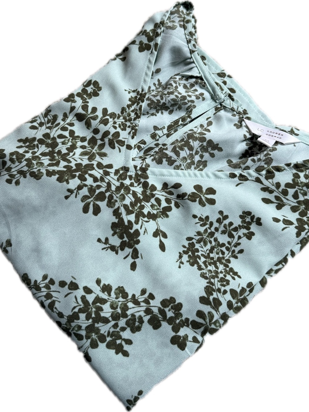 LC Lauren Conrad Mint Green Floral Top with Olive Print NWOT